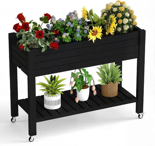 Vista 15 de PatioZen Cama de jardín elevada de 14 galones, maceta elevada de riego automático con tapón de drenaje y medidor para verduras, flores, hierbas Ashen