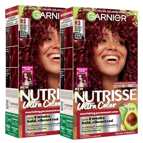 Vista 19 de Garnier Nutrisse Ultra Color - Crema nutritiva para el cabello, BR2, color borgoña intenso oscuro (Passion Fruit), tinte permanente para el cabello