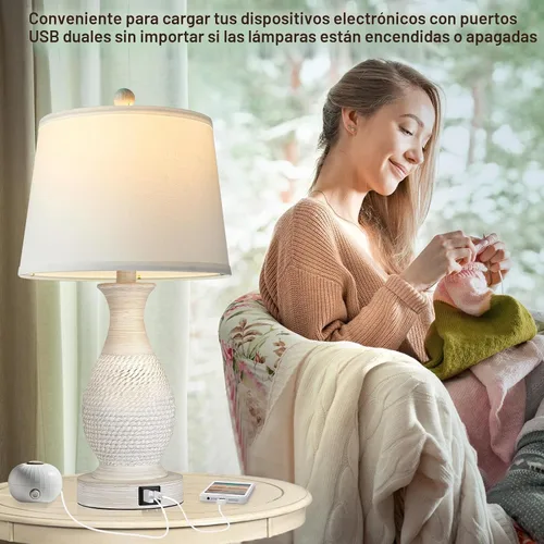 Vista 5 de PARTPHONER Juego de 2 lámparas de mesa, lámpara táctil de mesita de noche con puertos de carga USB C+A, lámpara de mesa auxiliar con pantalla