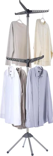 Vista 12 de CASAMAYA Tendedero plegable para ropa de 74.8 pulgadas, 2 niveles, con riel giratorio para 54 piezas de ropa, ahorro de espacio, interior, acero