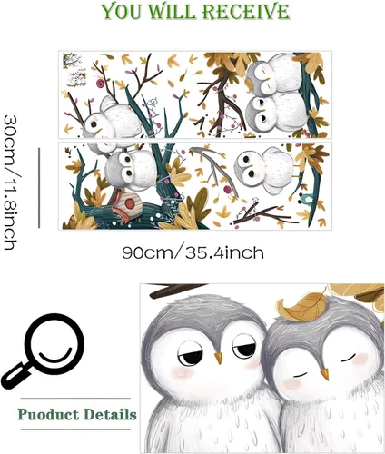 Vista 5 de Calcomanías de pared de lindos búhos de dibujos animados de animales DIY calcomanías de pared