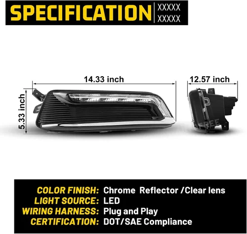 Vista 8 de Juego de luces antiniebla LED DRL compatibles con Chevy Impala 2014-2020 Not for 14-16 Impala limited models, Fog Lamp Assembly Wiring Kit &