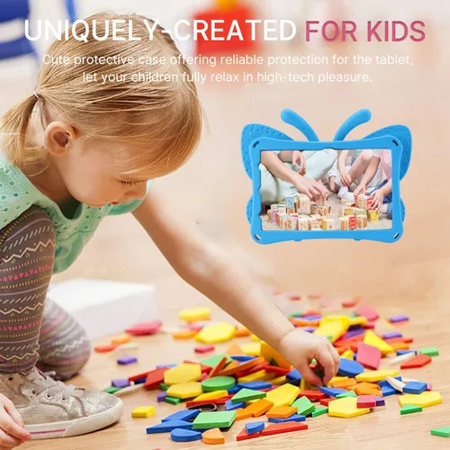 Vista 64 de FW Fire 7 - Funda para tablet para niños, Amazon Fire 7 2022, funda de mariposa con luz de atril, EVA, protección contra caídas, resistente, a