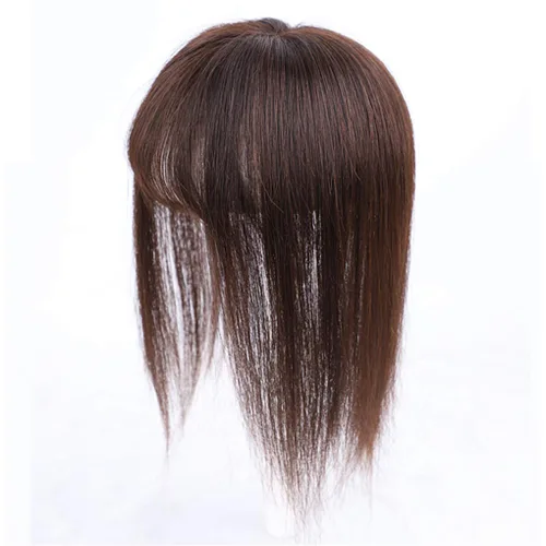 Vista 7 de Toppers de cabello humano con clip, 2.8x3.9 in, extensiones de pelo con flequillo para mujer, línea de cabello natural, 6 pulgadas, marrón oscuro