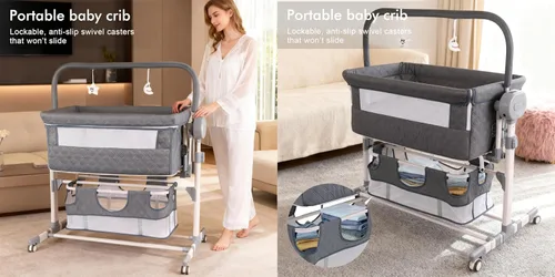 Vista 5 de MoLi Cuna eléctrica Bluetooth inteligente para bebé, cuna multifuncional, plegable, cuna para niños pequeños con música, 5 engranajes oscilantes
