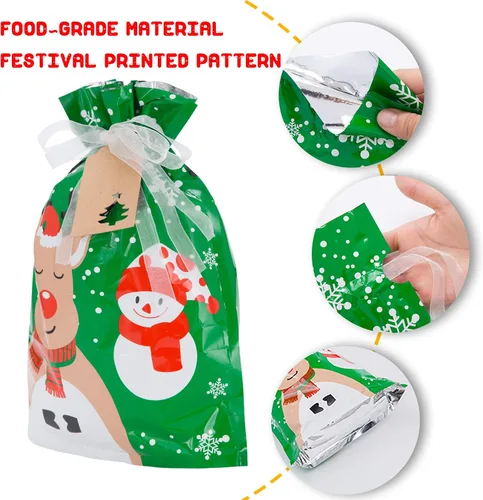 Vista 6 de YALTOON 40 bolsas de regalo de Navidad con cordones de varios tamaños, bolsas de Navidad para envolver regalos, regalos de vacaciones 40P Tamaños