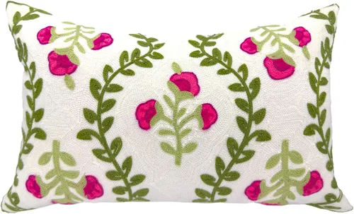 Vista 25 de Alysheer Fundas de almohada decorativas bordadas florales de primavera de 18" x 18", juego de 2, fundas de cojín de algodón con patrón acolchado