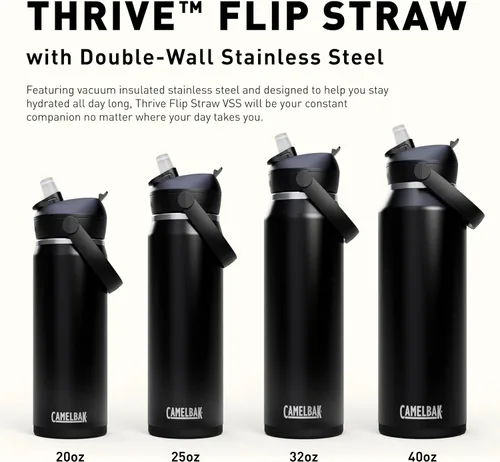 Vista 7 de CamelBak - Thrive - Botella de agua con tapa y pajilla, 20 onzas - Aislante de acero inoxidable, color negro