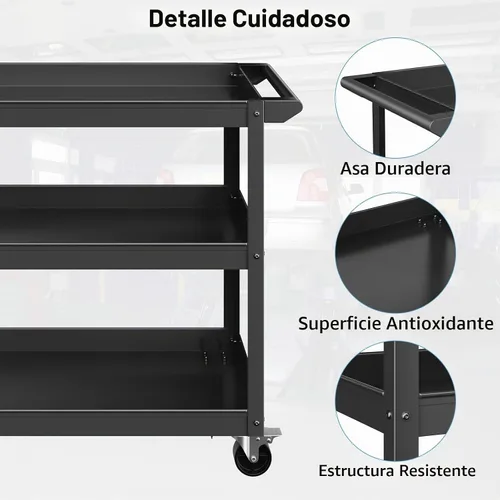 Vista 3 de Goplus Carrito de servicio de 3 capas, carrito Unity resistente con mango plano, 2 ruedas universales bloqueables, capacidad de 400 libras, carrito