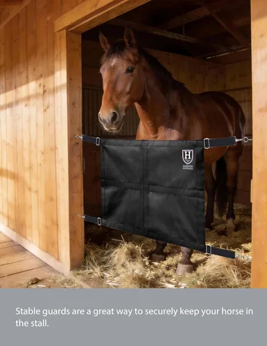 Vista 4 de Harrison Howard Protector de bloqueo para granero de caballos con correas ajustables y ganchos de resorte resistentes incluidos protector de parada