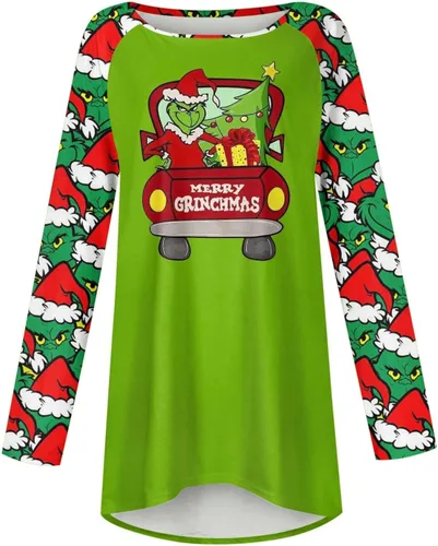 Vista 5 de Trajes de otoño para mujer, de manga larga, con estampado navideño, cuello redondo, casual, holgada