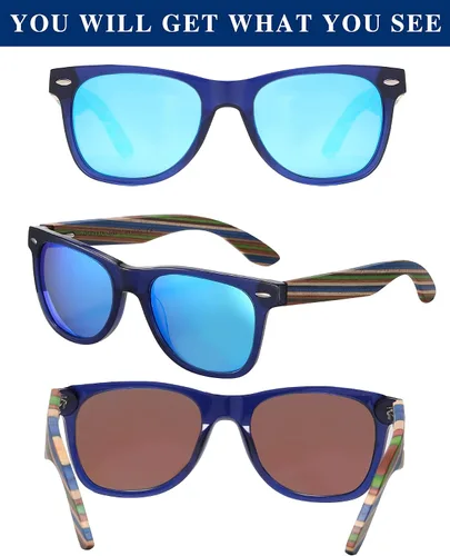 Vista 2 de DUCO Gafas de sol polarizadas hechas a mano de madera de nogal 100% UV 400 protección para hombres 2141