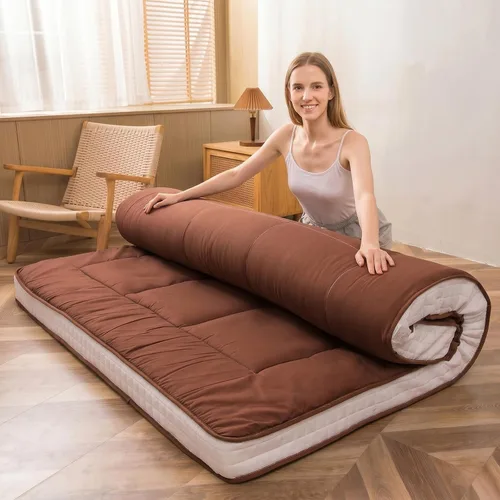 Vista 16 de MAXYOYO Colchón de suelo tipo futón japonés, cubrecolchón extra grueso para cama individual, enrollable, plegable, esterilla única, patrón de Negro