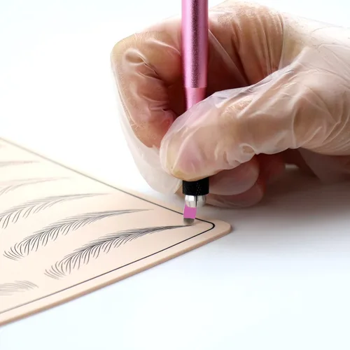 Vista 3 de 50pcs rosa desechable microblading artista Blade #12 Nano Microblades 0.007 in Microblading cejas suministros agujas tamaño disponible 12F 14F 18U