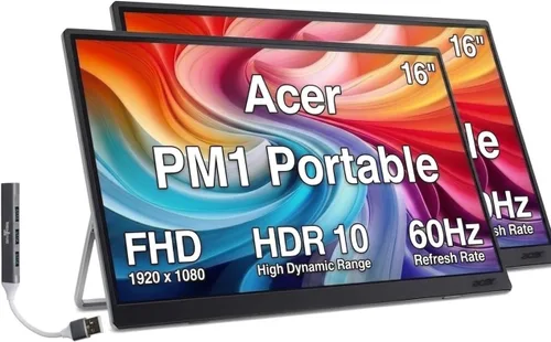 Vista 5 de Acer PM161Q J Monitor portátil USB-C IPS de 16 pulgadas, altavoces