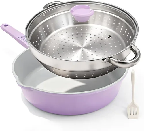 Vista 9 de AIKENBBKK Sartén profunda de cerámica de 8 pulgadas con tapa Blanco