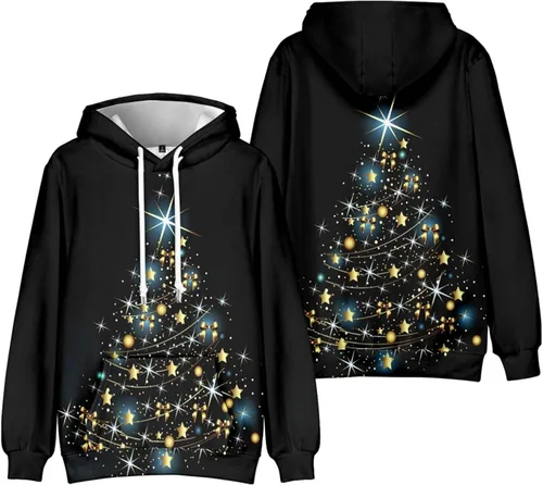 Vista 2 de Men Christmas Hoodie Oversized Cotton Light Weight Graphic Ugly Christmas Sweatshirt Cool Soft Pullover