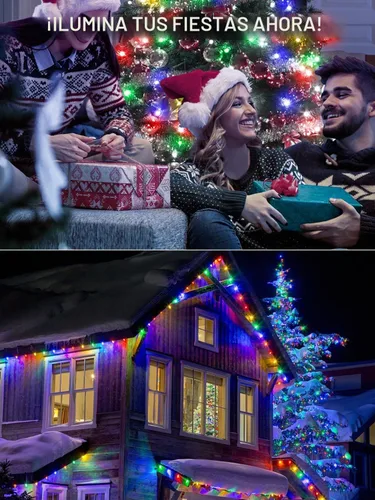 Vista 7 de ROOR Guirnalda de 1000 luces LED de 300 pies para exteriores, luces de árbol de Navidad multicolor con control remoto, 8 modos de luz de hadas