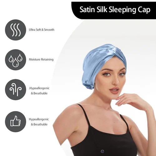 Vista 86 de Gorro de satén de seda ajustable para envolver el cabello para dormir, gorro de dormir de doble capa, turbante nocturno para cabello largo y rizado