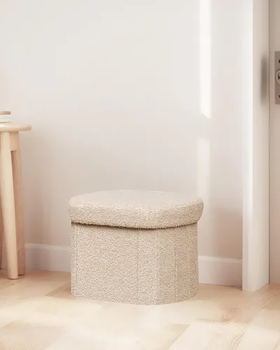 Vista 7 de B FSOBEIIALEO Otomana de Almacenamiento para Dormitorio, Reposapiés Otomano Plegable de Almacenamiento Boucle, Cubo Otomano Plegable Pequeño de Beige