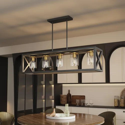 Vista 12 de Lámpara de comedor de granja – Iluminación de isla de cocina de 4 luces con altura ajustable y metal grueso para comedor sobre mesa, candelabros