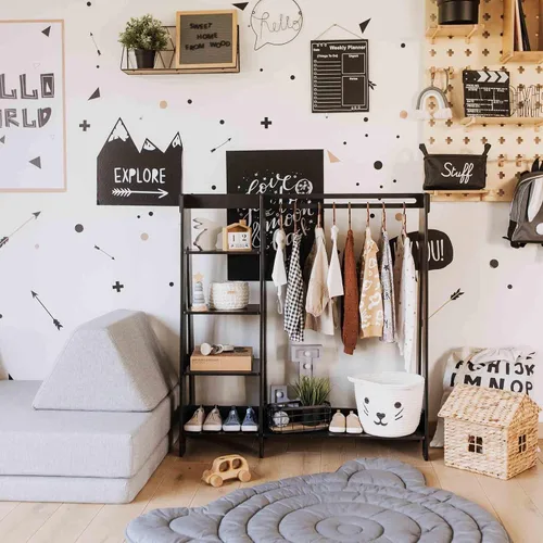 Vista 8 de Sweet Home from wood Armario infantil – Perchero de madera con riel colgante y estante de exhibición para niños – Muebles de vestir de bricolaje