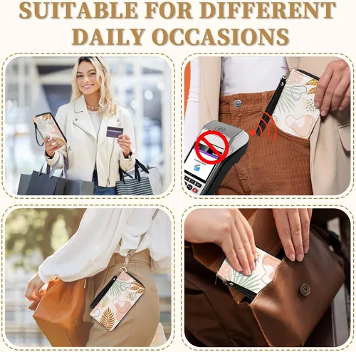 Vista 6 de Billetera para mujer, con bloqueo RFID, con 10 ranuras para tarjetas y ventana de identificación, bolso para mujer con cierre de correa de mano