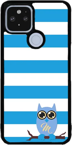 Vista 9 de Blue White Bars Owl - Funda de goma negra personalizada para teléfono compatible con Google Pixel 10, 10 Pro, 10 Pro XL, 9a, 9 Pro, Pixel 9, Pixel 9