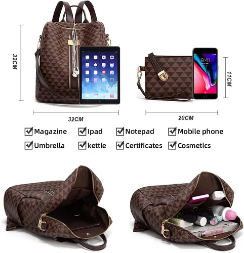 Vista 3 de Makes - Mochila multiusos para mujer, de piel sintética, y diseño convertible con monedero, 2 piezas