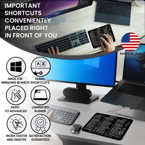 Vista 4 de Synerlogic Windows 10/11 Ultimate Keyboard Shortcut Guía de referencia Mousepad V2.0 (negro)