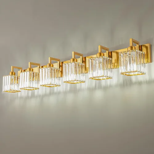 Vista 25 de Moderna lámpara de cristal para pared/tocador de baño, de 5 luces, color cromo Cromo torcido