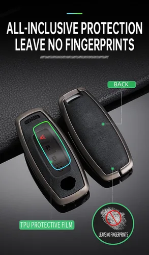 Vista 6 de ontto Funda de cuero y marco de metal para llavero, protección completa, antiarañazos, ajuste para Nissan Rogue Pathfinder X-trail Versa Kicks Ariya