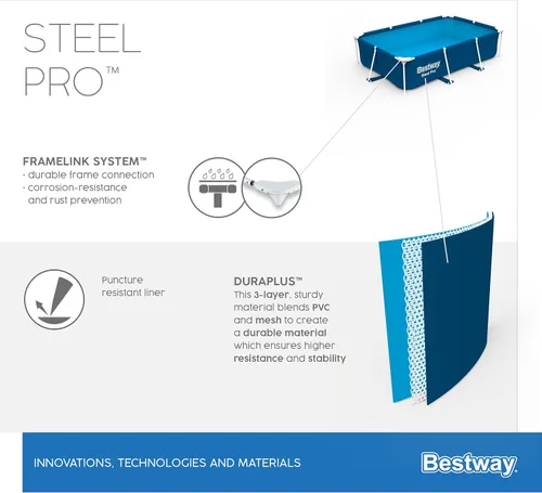 Vista 6 de Bestway Steel Pro - Piscina rectangular sobre el suelo (8.5 ft x 5.6 ft x 24.0 in)