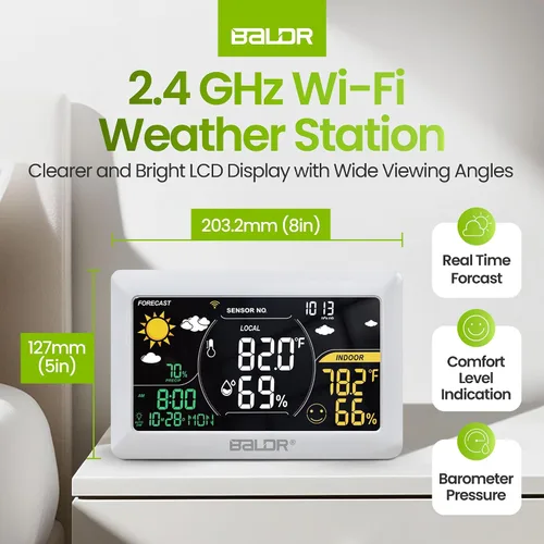 Vista 3 de BALDR Estación meteorológica WiFi con aplicación, termómetro inalámbrico para interiores y exteriores con monitor de humedad, pronóstico en tiempo