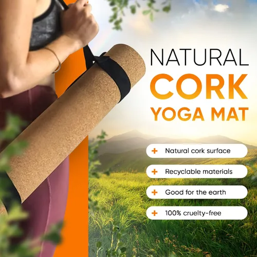 Vista 8 de Tapete de yoga de corcho de lujo, tapete de yoga caliente de 0.197 in con correa de transporte, esterilla de yoga Bikram, las mejores esterillas