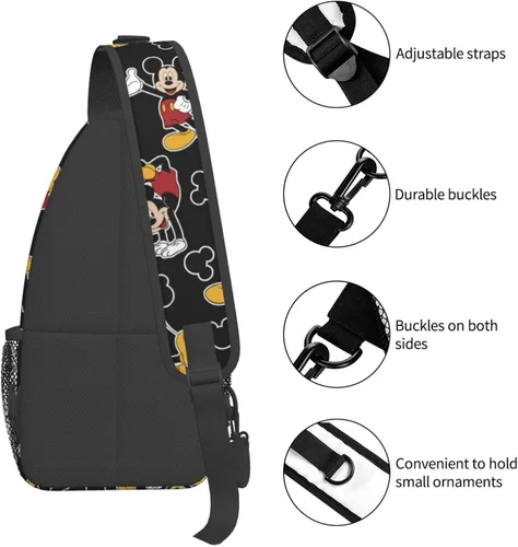 Vista 4 de EVWKL Linda mochila cruzada de Mickey Mouse para mujeres y hombres, bolsa de pecho para mujer, bolso de viaje, deportes, senderismo, Negro-2