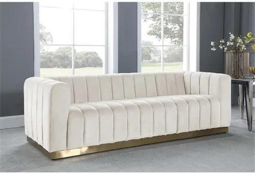 Vista 2 de Meridian Furniture 603Cream-S Colección Marlon Modern Sofá tapizado de terciopelo contemporáneo con acolchado de canal profundo, base de acero