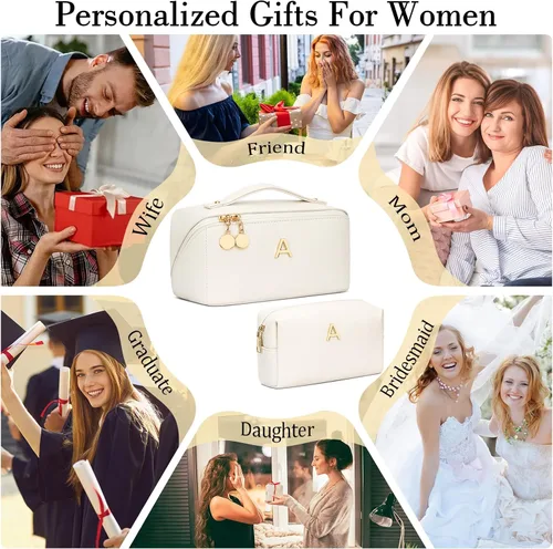 Vista 3 de Regalos de cumpleaños para mujeres y adolescentes, juego de bolsas organizadoras de maquillaje con iniciales personalizadas, bolsa de cosméticos