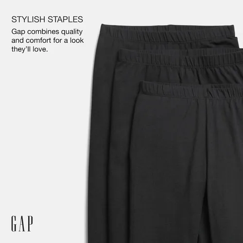 Vista 3 de GAP Leggings capri de algodón para niña, paquete de 3, Negro (True Black)