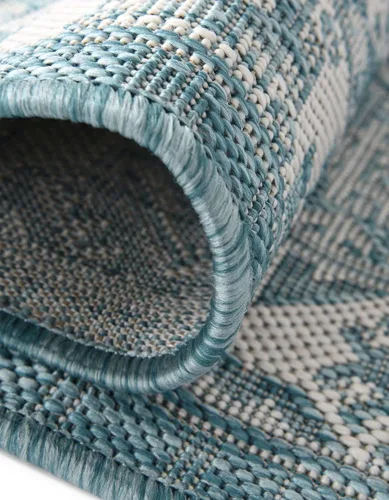 Vista 6 de Unique Loom Outdoor Aztec Collection Alfombra de área, Chalca (5 pies 3 pulgadas, octágono, aguamarina/marfil)
