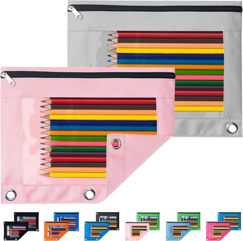 Vista 12 de Sooez Estuche para lápices para carpeta de 3 aros, paquete de 2 estuches para lápices con ventana transparente, bolsas para lápices con cremallera
