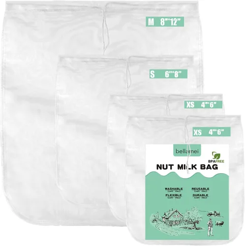 Vista 8 de Paquete de 3 bolsas de leche de nuez de 14 x 14 pulgadas, extra grandes, reutilizables, coladores de alimentos, bolsas de nueces para colar leche