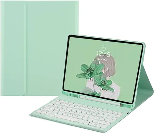 Vista 14 de Funda de teclado para Fire HD 10 Plus/HD 10 (solo para 11ª generación, versión 2021) Linda funda de teclado de color de clave redonda inalámbrica