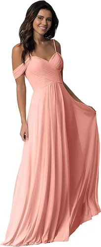Vista 2 de Vestido de dama de honor de gasa para mujer, sin tirantes, fruncido, vestido de noche con tirantes delgados, vestido formal