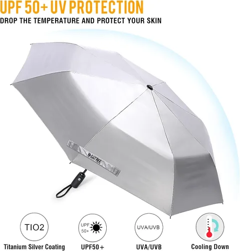 Vista 8 de G4Free Paraguas de viaje con protección UV UPF 50+ de 42/46 pulgadas con Negro/Plateado