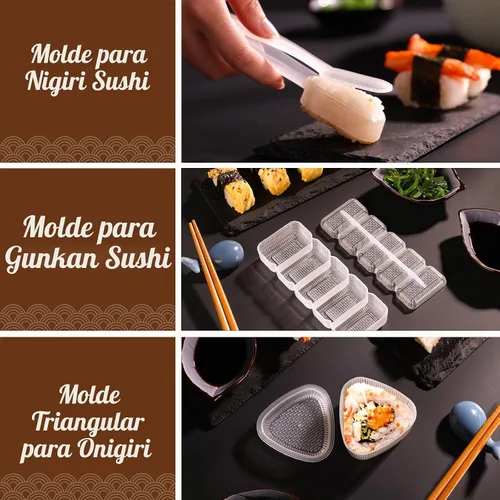 Vista 4 de Delamu Kit de fabricación de sushi, kit de rodillo de bazooker 22 en 1 con alfombrillas de bambú, cuchillo de chef, molde de arroz para sushi