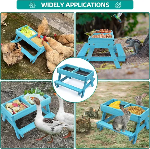 Vista 6 de Mesa de picnic de pollo, comedero de pollo sin desperdicios hecho a mano de madera, kit grande de comedero de pollo para bricolaje, comederos