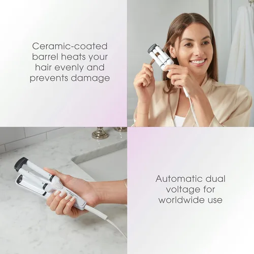 Vista 4 de Conair Travel Smart - Rizador de pelo portátil con triple barril de cerámica en blanco