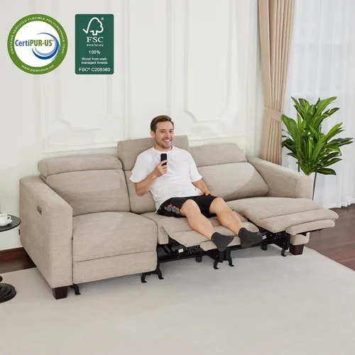 Vista 2 de MCombo Sofá Reclinable de 88.6'', Sofá Reclinable Eléctrico Wall Hugger con Reposacabezas Ajustable, Puertos de Carga USB A y C, Patas de Madera