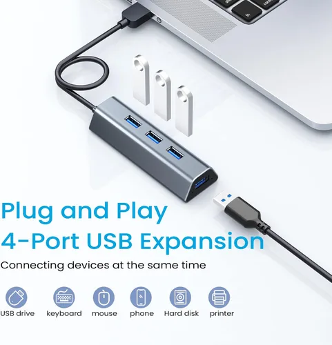 Vista 3 de Hub USB 3.0 de 4 puertos USB Hub para portátil multipuerto divisor para computadora USB puerto expansor para MacBook Pro iMac HP, Dell, Asus, PC